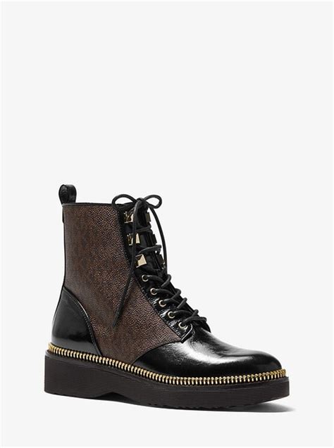 michael kors haskell crinkled leather and logo combat boot|Michael Kors Haskell Crinkled Leather and Logo Combat Boot.